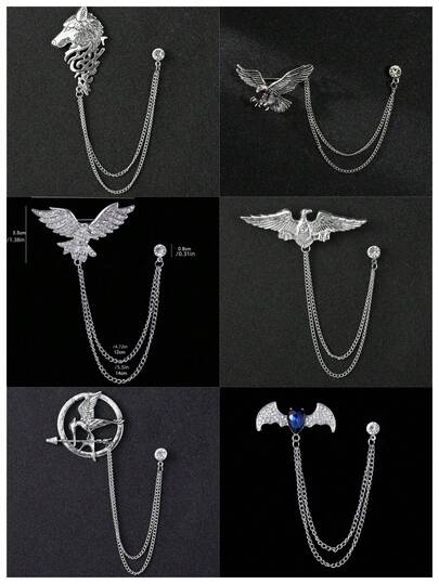 1pc Vintage Gold/Silver Fierce Raptor Brooch, Bat/Wolf/Eagle Design Options, Suitable For Men's Suit Wear