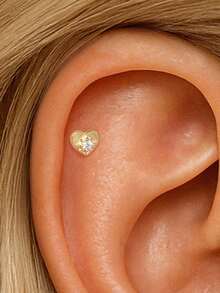 SereneSpark 1件925纯银浪漫星月立方氧化锆耳钉，平底耳骨耳廓穿孔精美首饰，适合女性日常佩戴、派对、婚礼和宴会等场合。 - 金色 - 查看 5