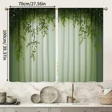 2pcs Fresh Green Vine Leaf Semi-Sheer Curtains, Polyester Material, Hand Washable And Machine Washable. No-Drill Rod Pocket Hanging Style. Spring Style, Suitable For Bedroom, Living Room And Kitchen, Perfect For Home Decor And Room Divider. - Multicolor - View 15
