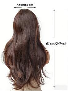 Dark Brown Long Wavy Wig With Bangs 24 Inch Layered Synthetic Wig Natural Looking Heat Resistant Brown Wigs For Women Daily Party Use - View 3