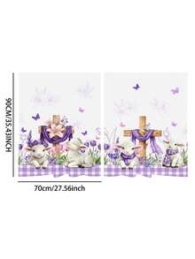 1/2/3 piezas - Cenefa de ventana a cuadros de Pascua, cortina corta con estampado floral de huevos de conejo, cenefa de estilo campestre de Pascua, decoración de ventana de poliéster para cocina y dormitorio - Ver 19