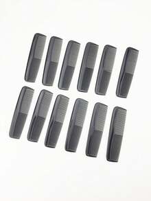 12件装便携式双排发梳，理发梳，粗细齿梳 - 黑色 - 查看 2