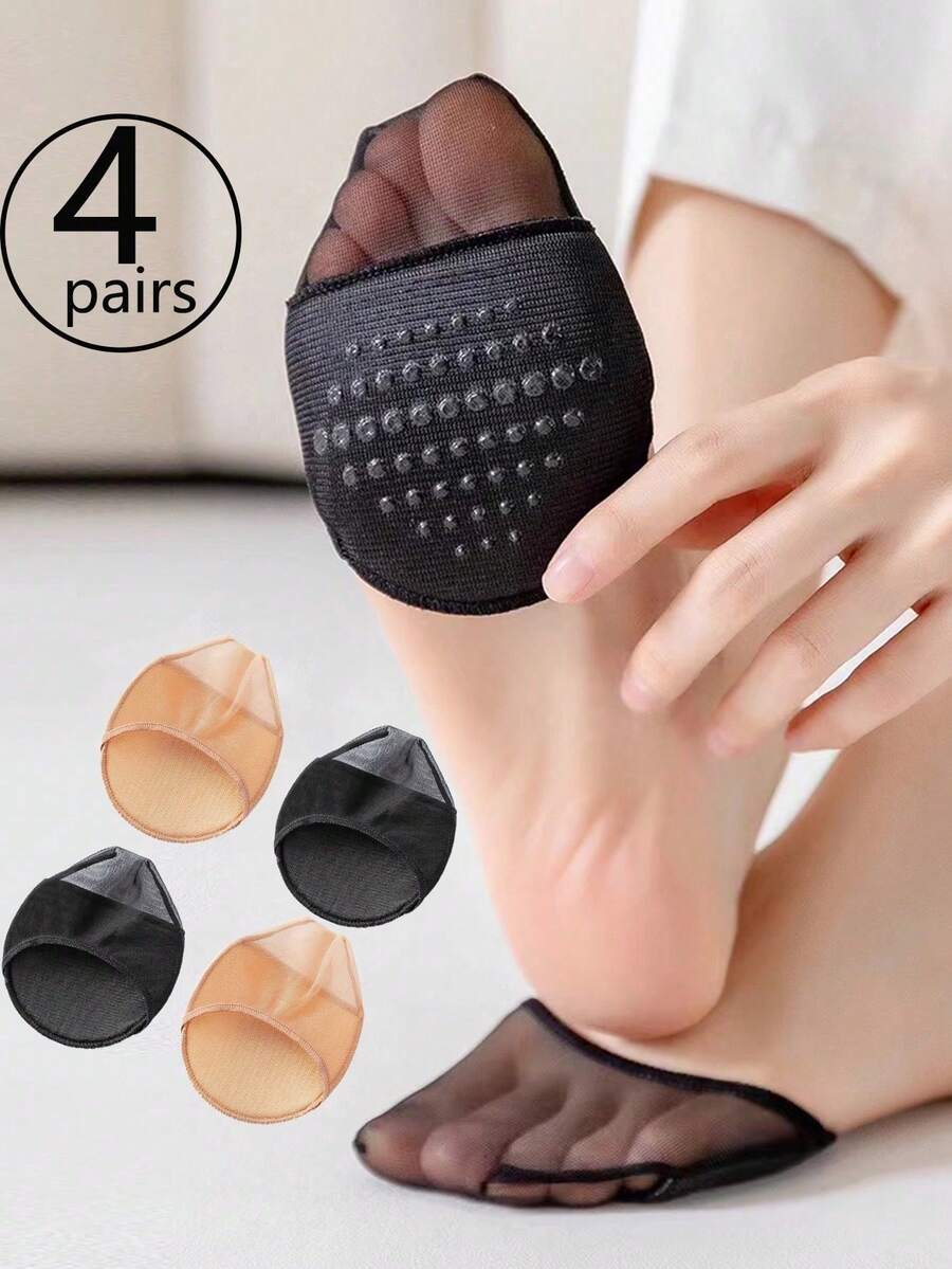 4 pares de almohadillas para la parte delantera del pie, calcetines de media punta, calcetines invisibles para sandalias de mujer, antideslizantes, de encaje delgado - Multicolor - Ver 1