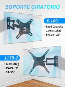 Soporte de pared para TV/monitor de metal con movimiento completo, brazo articulado con giro, inclinación y extensión, compatible con televisores LED LCD de pantalla plana,Soporte De Pared Para Tv/monitor De 14 A 55/(10"- 26"),carga máxima 50KG/12KG.400 X 400 Cm (260 X 260 CM) - Negro - Ver 2