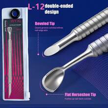 WYXL - Empujador de cutículas de acero inoxidable de doble cabeza, removedor de cutículas con forma de pezuña, herramienta de cuidado de uñas profesional para manicuristas, uso duradero en salón, diseño ergonómico antideslizante - WYXL(L-12) Empujador de acero - Ver 2