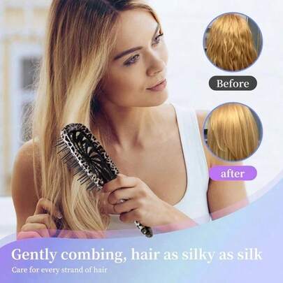 Salon-Grade Leopard Print Massage Comb With Anti-Static Hair-Protecting Strands; Suitable For Home Use And Salon Use.