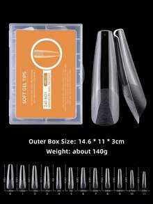 240pcs XXL Full Cover Coffin Shaped 2-In-1 Semi-Matte False Nails, Quick Extension Soft Gel Nail Stickers, Suitable For Women And Girls Manicure, Press-On Nails, Nail Art Supplies - Clear - View 3