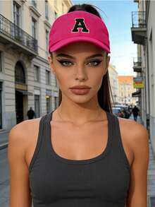 1顶女士定制A-Z字母马尾辫棒球帽，休闲凌乱发髻马尾辫帽，轻便鸭舌帽，遮阳帽，时尚鸭舌遮阳帽，适合户外运动和日常休闲穿着 - 玫紅色 - 查看 4