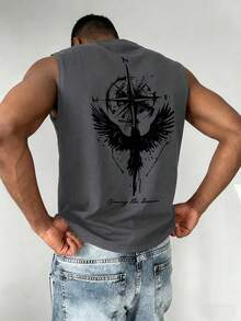 Men's Summer Fashion Versatile Mysterious Compass Print Tank Top - Dark Grey - View 1