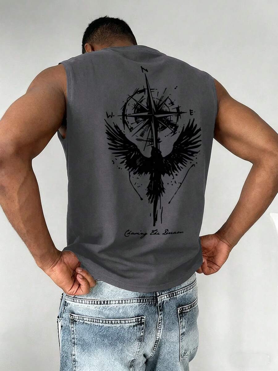 Men's Summer Fashion Versatile Mysterious Compass Print Tank Top - Dark Grey - View 1