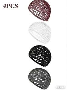 4pcs Hair Net Caps, Sleep Hair Net Caps, Protective Hair Covers For Long Straight/Curly Wigs, Black Mesh Wrap Caps, Braided Wave Chef Hats, Hair Bun Booster Bands, Knitted Sewing Ballet Dance Caps For Women,Summer,Beach - Multicolor - View 2