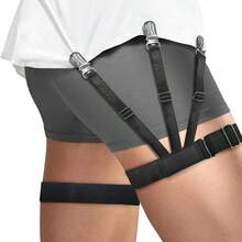 男士衬衫固定带一双，可调节弹力衬衫吊袜带，欧美商务百搭袜式吊带，街头朋克风配饰 - 黑色 - 查看 3