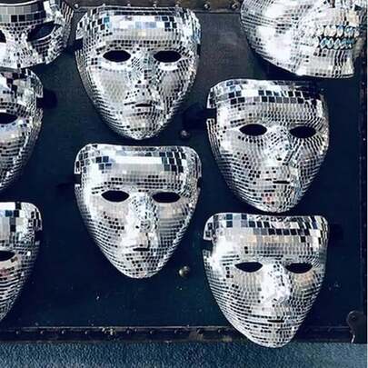 1个迪斯科闪光面具，男女通用镜面面具，适合化装舞会、DJ舞台、酒吧派对、服装配饰