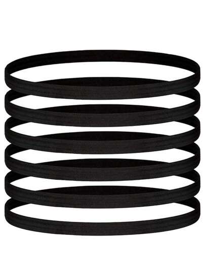 24pcs/12pcs/5pcs Thin Elastic Sports Headbands, Black Stretchy Workout Sweatbands, Crease-Free Soft Moisture Wicking Headbands For Men & Women, Suitable For Exercise, Running, Soccer, Basketball, Tennis, Yoga Holiday Essential Hair Accessories