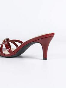 Women's High Heel Sandals, Summer Fashion New Retro Luxury Sexy Multi-Strap Rhinestone Buckle Party Wear Pointed Toe Slip-On Mules - Burgundy - View 9