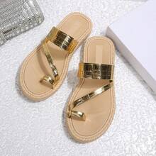 Women's Gold Soft Lightweight Casual Beach Slippers, Fashion Minimalist - Gold - View 10