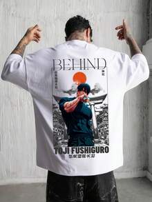 Men's T-Shirt/Blouse/Shirt 100% Cotton New Release Stylish Gringa Printed Streetwear Tokyo Shibuya Anime JJK TOJI BEHIND - 白色 - 查看 1