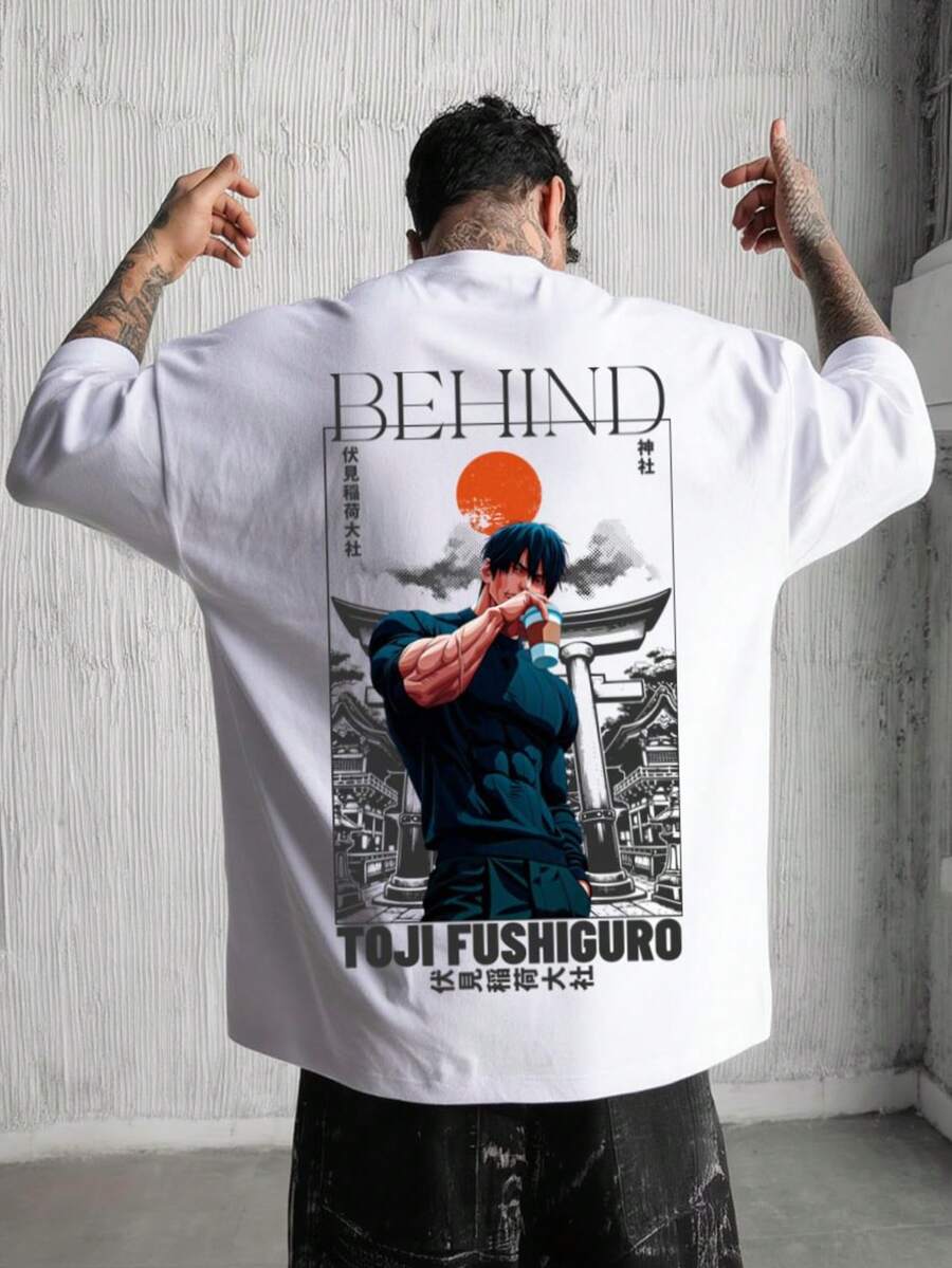 Men's T-Shirt/Blouse/Shirt 100% Cotton New Release Stylish Gringa Printed Streetwear Tokyo Shibuya Anime JJK TOJI BEHIND - 白色 - 查看 1