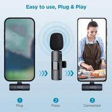 Tangle Free Wireless Lavalier Microphone Suitable For Smartphones And Laptops Omnidirectional Wireless Capacitive Recording Microphone For Interviews Video Podcasts Vlogs Etc Wireless Lavalier Microphone With Windscreen Suitable For Smartphones And Laptops With USB C Receiver Women's Day Gift - Black - View 4