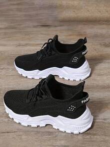 [Comfortable Sports Shoes] Lightweight And Comfortable Women's Breathable Knitted Sports Shoes, Low-Top Running Shoes With Soft Soles, Suitable For All Seasons. - 黑色 - 查看 1