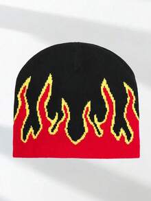 1pc Men's Unique Fire Pattern Knitted Beanie Hat, Suitable Autumn/Winter Warmth And Casual Outfit Winter Hat Fall Outfit - Multicolor - View 5