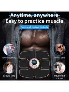 Rechargeable Abdominal Massage Pads, Muscle Trainer, Body Muscle Stimulation EMS Massager, Suitable For Men And Women - Adjust Abdomen, Neck And Arms At Home - Black - View 5