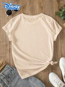 Disney Lady's T-Shirt, Featuring Creative Disney Princess Cartoon Patterns. Spring/Summer Style Women's Round-Neck T-Shirt. The Fabric Is Soft, Comfortable And Breathable, Suitable For Daily Wear, Shopping, Traveling, Parties, And When At Home. It Is Also Suitable As A Beautiful Gift. Every Lady Deserves To Own One. - 杏色 - 查看 2