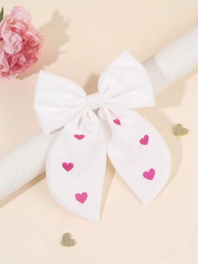 1pc Large Embroidery Hair Bows For Girls Heart Embroidery Hair Clips Minimalist Style Alligator Clips For Festival Gift And Casual Daily Wear, Soft Hair Barrettes Headdress Teens Hair Accerssories