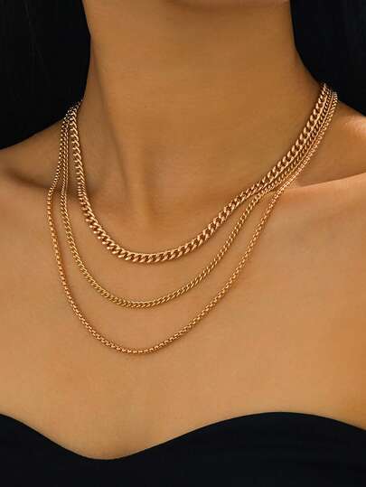 3pcs/Set Casual Minimalist Layered Snake Chain Necklace For Women, Solid Color Delicate Necklace Suitable For Daily Wear, Gold Jewelry Gift, Stackable Necklace