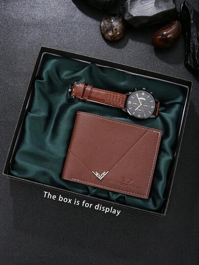 2pcs Business Elegant Minimalist Lightweight Wallet & Watch Set, Perfect Gift For Him On Christmas, Halloween, Birthday, Thanksgiving, Father's Day