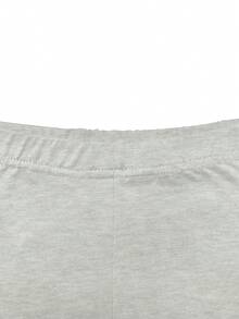 女士夏季圆领短袖T恤短裤套装，纯色休闲两件套 - 灰色 - 查看 5