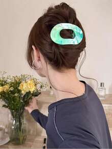 6pcs Marble Pattern Round Hair Clips, Summer Beach Hair Barrettes For Bun & Ponytail - Multicolor - View 6