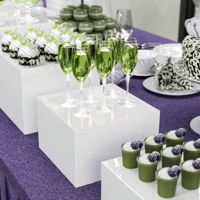 Soporte de exhibición de buffet de autoservicio de acrílico blanco, cubo caja, adecuado para mesa de postres de buffet, boda, exhibición de tienda, gran soporte de exhibición de alimentos, caja cuadrada de acrílico blanco