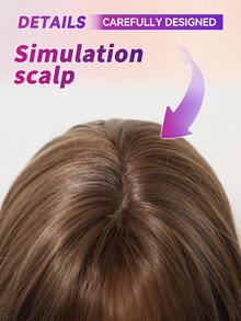 20 Inch Loose Wave Wig With Bangs, Ash Brown Blonde Highlight Synthetic Wig With Adjustable Strap Perfect Women Daily Party Use - Brown - View 5