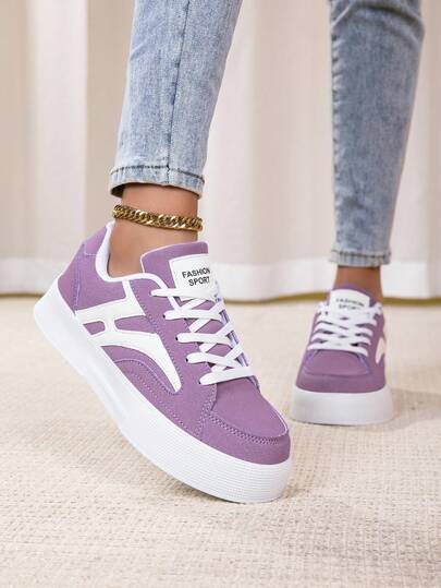Women's Fashionable Low-Top Lace-Up Skate Shoes - Lightweight & Comfortable Casual Sneakers - Stylish Color Block Design