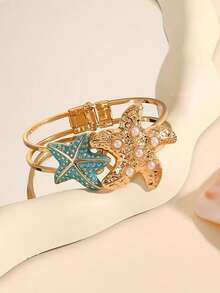 休闲时尚不对称海星贝壳手链，适合女性日常佩戴和海滩度假穿着 - 金色 - 查看 8