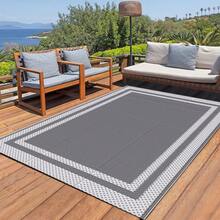 5ft X 8ft Reversible Outdoor Rug, Portable Plastic Woven Camping Mat, Suitable For RVs, Waterproof Outdoor Area Rug For Yard, Patio, Porch, Balcony (White Gray) - Aircraft Frame - View 3