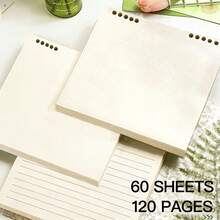 120 Sheets/60 Pcs Removable Blank, Grid, Lined Loose Leaf Refill Paper Notebook Insert - Horizontal Line - View 1