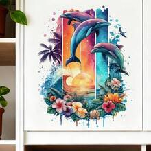 梦幻色彩海豚一家墙贴 - 适用于墙面、窗户、浴室等 - 耐用墙贴 - A - 查看 5