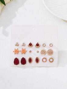 18pcs Elegant Luxury Earring Set, Simulated Ruby Inlaid Earrings, Delicate Versatile For Women's Daily Wear, Party, Date - Earring Set - View 6