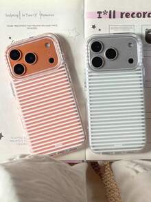 简约白色条纹时尚手机壳，透明软壳，兼容 17、11、12、13、14、15、16 Pro Max、14、15、16 Plus、17 Air、11，时尚保护套，春季款 - 透明白條紋 - 查看 3