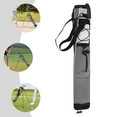 Gray White Nylon Golf Stand Bag, 34in Waterproof Lightweight Golf Carry Bag, Plastic Steel Stable Stand, 3-5 Clubs Capacity Golf Bag With Adjustable Shoulder Strap Zipper Pocket For Men Women Teenagers