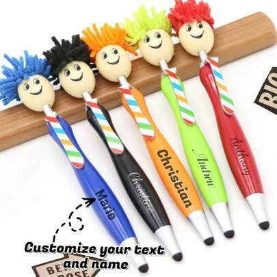 1-20pcs Customized Ballpoint Pen, Multi-Function Cartoon Ballpoint Pen, Plush Ballpoint Pen, Stylus Pen, Personalized Engraved Logo, Customized Design, Personalized Style, Unique Style, Customized Personalized Wedding Gift, Personalized Name Pen, Personalized Pen, Ideal Customized Gift For Men And Women, Colorful, Cute, Retro Style, Cartoon Style, Kawaii, Customized Design, Personalized, Unique Style