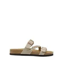 Women Slingback Flats Sandals Open Toe Cork Footbed Slides Sandals Slip-On Adjustable Buckle Braided Strap For Summer Beach Vacation Comfortable Walking Shoes - 卡其色 - 查看 9
