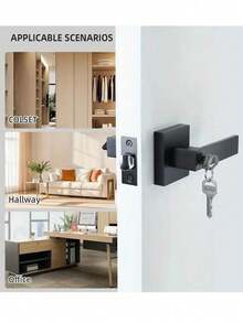 1 Set Door Handle With Lock And Key, Suitable For Office And Front Door, Matte Multi-Color Door Handle With Matching Lock Set - Multicolor - View 1