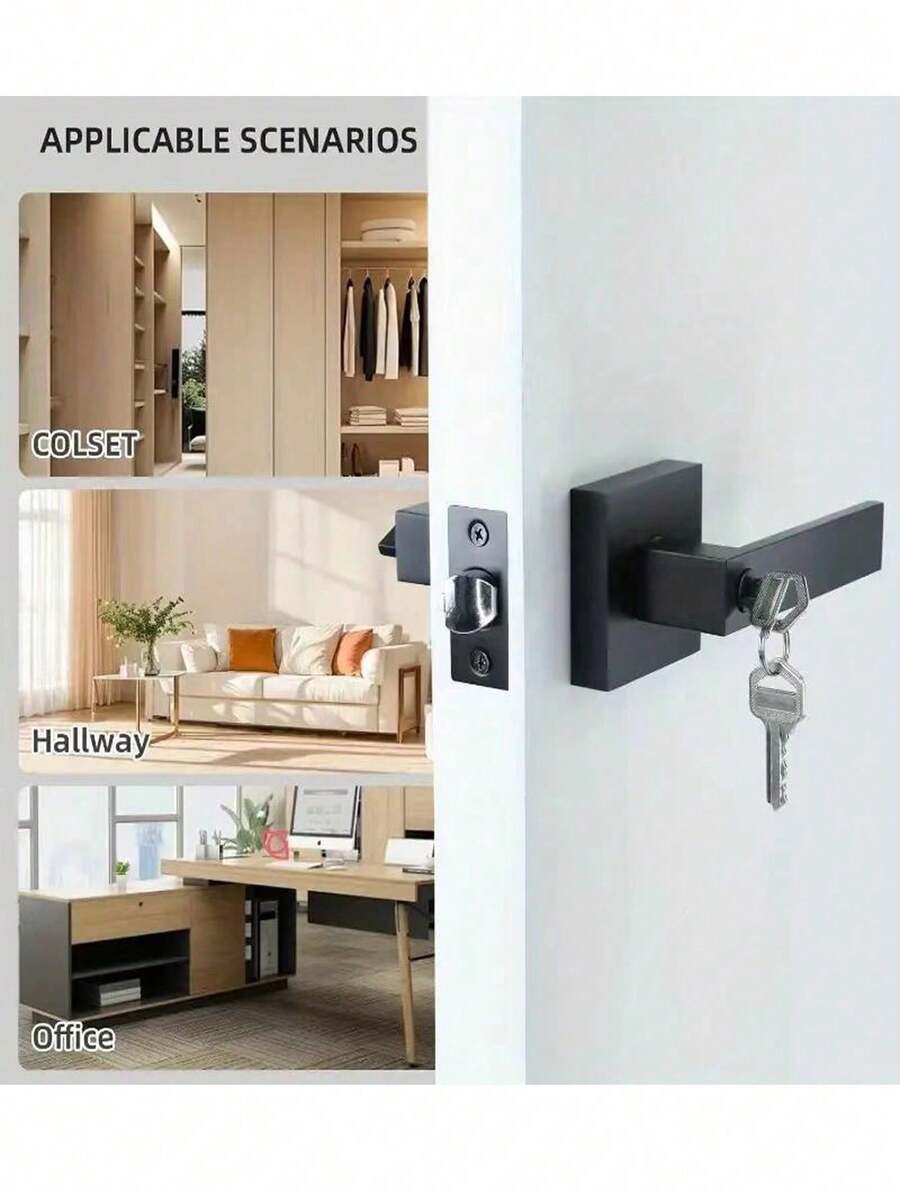 1 Set Door Handle With Lock And Key, Suitable For Office And Front Door, Matte Multi-Color Door Handle With Matching Lock Set - Multicolor - View 1