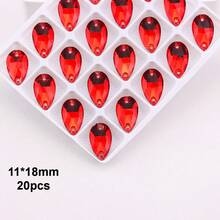 11*18mm, 20pcs/Pack, Flat Bottom Double Hole Exquisite Glass Rhinestones, Slim Teardrop Shape, For Sewing Wedding Dress, Handbag, Shoes Decoration, Jewelry Making Accessories - 11*18mm 20pcs - View 27