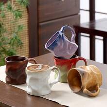 1pc Handmade Irregular Ceramic Mug, Gradient Glaze Creative Home Coffee Cup, Personalized Drinkware - Multicolor - View 3
