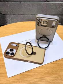 磁吸式 1 件透明磨砂隐形指环支架手机壳，兼容 17 Air 16 15 14 13 12 11 Pro Plus Max，支持无线充电，带玻璃镜头盖和保护膜，防水、防震、防摔、防刮。 - 金色 - 查看 7