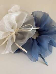 1pc Chiffon Ballerina Ribbon Bow Mesh Fabric Scrunchie, Sweet & Ethereal Hair Accessory, Versatile Hair Ties Ponytail Holders - Multicolor - View 3